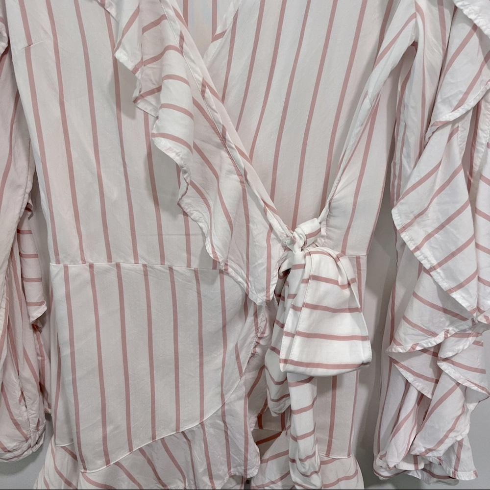 LEITH Ruffled Striped Long Sleeve Wrap Victorian Peasant Style Blouse - Picture 9 of 16